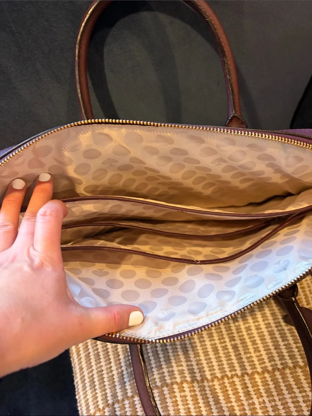 kate spade wine Saffiano leather tote